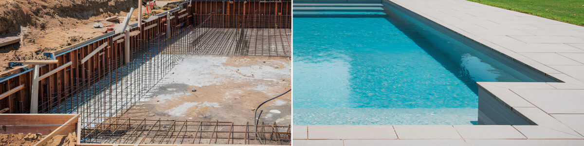 Before and after pool construction, pool renovation and building